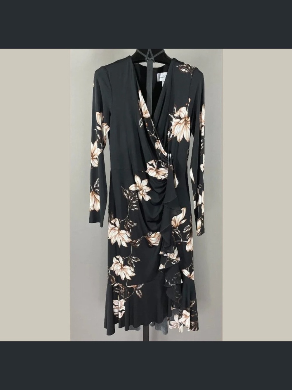 NEW Joseph Ribkoff Dress Womens 8 black brown floral sheath classic